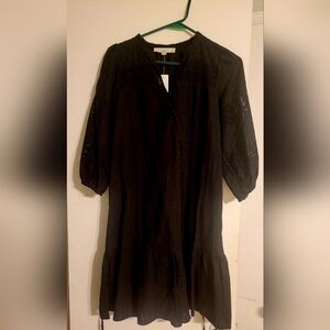 LOFT Black Textured Long Sleeve Dress
